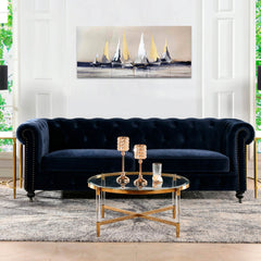 Ručně malovaný obraz na plátně s motivem PREMIUM ART – Plachetnice na moři, obloha, příroda v bílo-béžových odstínech, klidná atmosféra, vhodný do obývacího pokoje – produkt