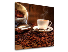 Rustikální obraz s motivem šálek kávy v bílo-hnědých odstínech | Obraz na stěnu KUCHYNĚ, nástěnná dekorace – náhled
