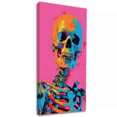 Ručně malovaný obraz na plátně s motivem Neon Skeleton na plátně, lebka v oranžových odstínech, energická atmosféra | Obraz Neon Skeleton na plátně – hlavní