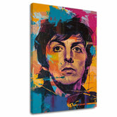 Ručně malovaný obraz na plátně s motivem Paul McCartney - Beatlesovský génius v žluto-fialových odstínech, energická atmosféra | Obraz Paul McCartney - Beatlesovský génius – hlavní
