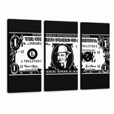 Ručně malovaný obraz POP Art AL CAPONE 3 díly ac2 – 3D vizualizace ručně malovaného plátna na bílém pozadí. Dominantní barvy: černá, bílá, šedá.
