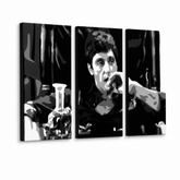 Ručně malovaný obraz POP Art AL PACINO 3 díly al22 – 3D vizualizace ručně malovaného plátna na bílém pozadí. Dominantní barvy: černá, šedá, bílá.