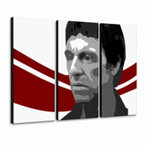 Ručně malovaný obraz POP Art AL PACINO 6dílný al6 – 3D vizualizace ručně malovaného plátna na bílém pozadí. Dominantní barvy: černá, červená, bílá.
