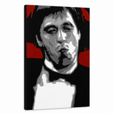Ručně malovaný obraz POP Art AL PACINO 1 kus al12 – 3D vizualizace ručně malovaného plátna na bílém pozadí. Dominantní barvy: červená, černá, šedá, bílá.