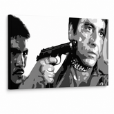 Ručně malovaný obraz POP Art AL PACINO 1 kus al20 – 3D vizualizace ručně malovaného plátna na bílém pozadí. Dominantní barvy: černá, bílá, šedá.
