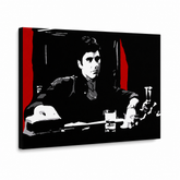 Ručně malovaný obraz POP Art AL PACINO 1 kus al30 – 3D vizualizace ručně malovaného plátna na bílém pozadí. Dominantní barvy: černá, červená, šedá, bílá.