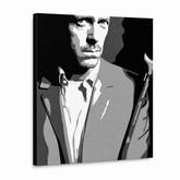 Ručně malovaný obraz POP Art Dr. HOUSE 1 kus dh2 – 3D vizualizace ručně malovaného plátna na bílém pozadí. Dominantní barvy: černá, bílá, šedá.