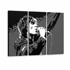 Ručně malovaný obraz POP Art Ian Brown, 3 díly ib2 – 3D vizualizace ručně malovaného plátna na bílém pozadí. Dominantní barvy: černá, bílá, šedá.