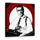 Ručně malovaný obraz POP Art James Bond 1 díl bond4 – 3D vizualizace ručně malovaného plátna na bílém pozadí. Dominantní barvy: černá, bílá, červená.