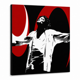 Ručně malovaný obraz POP Art Michael Jackson 1 díl mj1 – 3D vizualizace ručně malovaného plátna na bílém pozadí. Dominantní barvy: černá, červená, bílá.