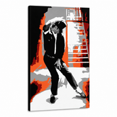 Ručně malovaný obraz POP Art Michael Jackson 1 kus mj4 – 3D vizualizace ručně malovaného plátna na bílém pozadí. Dominantní barvy: černá, červená, oranžová, bílá, šedá.