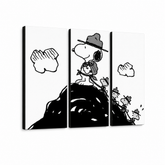 Ručně malovaný obraz POP Art SNOOPY 3 díly snoopy2 – 3D vizualizace ručně malovaného plátna na bílém pozadí. Dominantní barvy: černá, bílá.