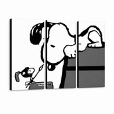 Ručně malovaný obraz POP Art SNOOPY 3 díly snoopy3 – 3D vizualizace ručně malovaného plátna na bílém pozadí. Dominantní barvy: černá, bílá, šedá.