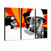 Ručně malovaný obraz POP Art Strach a hnus v Las Vegas, 3 díly, 2. úroveň – 3D vizualizace ručně malovaného plátna na bílém pozadí. Dominantní barvy: černá, červená, oranžová, bílá, šedá.