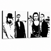 Ručně malovaný obraz POP Art U2 v černé barvě 4 kusů U22 – 3D vizualizace ručně malovaného plátna na bílém pozadí. Dominantní barvy: černá, bílá.