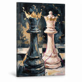 Detailní pohled na obraz šachového krále na plátně s viditelným dřevěným rámem, moderní umění Premium Art od Papilora.