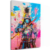 Ručně malovaný obraz na plátně s motivem Samurai Spirit na plátně v žluto-bílých odstínech, energická atmosféra, síla | Obraz Samurai Spirit na plátně – hlavní