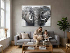 Malovaný obraz na zeď SLON 100x70 cm – ručně malovaný obraz v elegantním interiéru (Scandi cream) | wall mockup | premium canvas | Papilora.sk