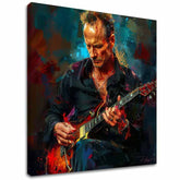 Ručně malovaný obraz na plátně s motivem Sting - Král Grammy v modro-červených odstínech, intenzivní atmosféra, rock and roll a kreativita | Obraz Sting - Král Grammy – hlavní