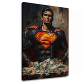 Ručně malovaný obraz na plátně s motivem Superman: Muž peňazí v červeno-žlutých odstínech, síla a moc | Obraz Superman: Muž peňazí – hlavní