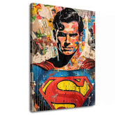 Ručně malovaný obraz na plátně s motivem Superman: Pop ikona v modro-žlutých odstínech, popkultura a městský život | Obraz Superman: Pop ikona – hlavní