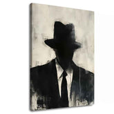 Ručně malovaný obraz na plátně s motivem The Faceless Mobster v černo-bílých odstínech, tajemná atmosféra, tajemství a městský život | Obraz The Faceless Mobster – hlavní