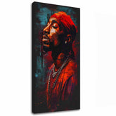 Ručně malovaný obraz na plátně s motivem Tupac Shakur - Ikona za mikrofónom v červeno-černých odstínech, intenzivní atmosféra | Obraz Tupac Shakur - Ikona za mikrofónom – hlavní