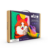 Moderní obraz na plátně s motivem liška v zeleno-fialových odstínech, hravá atmosféra, kreativita a příroda | OKTO malování samotvrdnúcou hmotou 30 x 30 cm Líška – hlavní