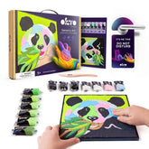 Moderní obraz na plátně s motivem bambus v zeleno-fialových odstínech, hravá atmosféra, příroda a kreativita | OKTO malování samotvrdnúcou hmotou 30 x 30 cm Panda – produkt