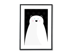 Ve skandinávském stylu obraz s motivem Happy Boy, příroda, zvíře v bílo-modrých odstínech | Plakát na stěnu Happy Boy, příroda – náhled