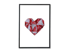 Geometrický obraz na plátně s motivem Love under Construction, srdce, příroda v bílo-červených odstínech, láska a romantika, vhodný do pracovny – hlavní