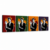 Ručně malovaný obraz POP Art Zjizvená tvář - AL PACINO 4 díly 200x50cm al37 – 3D vizualizace ručně malovaného plátna na bílém pozadí. Dominantní barvy: černá, oranžová, červená, zelená, fialová.