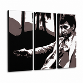Ručně malovaný obraz POP Art AL PACINO 3 díly al24 – 3D vizualizace ručně malovaného plátna na bílém pozadí. Dominantní barvy: černá, hnědá, bílá, šedá.