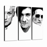 Ručně malovaný obraz POP Art Die Ärzte 3-dílný da2 – 3D vizualizace ručně malovaného plátna na bílém pozadí. Dominantní barvy: černá, bílá, šedá.