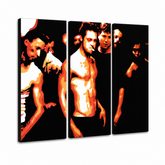 Ručně malovaný obraz POP Art Fight Club 3 díly FC2 – 3D vizualizace ručně malovaného plátna na bílém pozadí. Dominantní barvy: černá, oranžová, bílá.