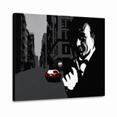 Ručně malovaný obraz POP Art James Bond 1 díl bond3 – 3D vizualizace ručně malovaného plátna na bílém pozadí. Dominantní barvy: černá, šedá, červená.