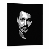 Ručně malovaný obraz POP Art Johnny Depp1 část jd2 – 3D vizualizace ručně malovaného plátna na bílém pozadí. Dominantní barvy: černá, bílá, šedá.