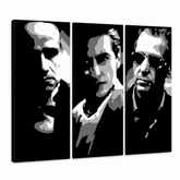 Ručně malovaný obraz POP Art KMOTR 3 dílný god2 – 3D vizualizace ručně malovaného plátna na bílém pozadí. Dominantní barvy: černá, bílá, šedá.