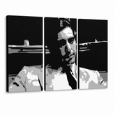 Ručně malovaný obraz POP Art KMOTR 3 dílný god6 – 3D vizualizace ručně malovaného plátna na bílém pozadí. Dominantní barvy: černá, bílá, šedá.