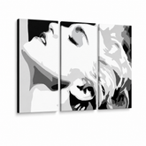 Ručně malovaný obraz POP Art MADONNA 3 díly ma5 – 3D vizualizace ručně malovaného plátna na bílém pozadí. Dominantní barvy: bielá, černá, šedá.