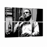 Ručně malovaný obraz POP Art MARLON BRANDO 6dílný mb9 – 3D vizualizace ručně malovaného plátna na bílém pozadí. Dominantní barvy: černá, bílá, šedá.