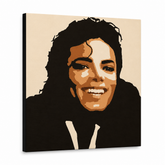 Ručně malovaný obraz POP Art Michael Jackson 1 kus mj6 – 3D vizualizace ručně malovaného plátna na bílém pozadí. Dominantní barvy: hnědá, oranžová, černá, béžová.
