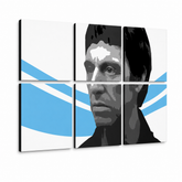 Ručně malovaný obraz POP Art Scarface - AL PACINO 6 dílů al40 – 3D vizualizace ručně malovaného plátna na bílém pozadí. Dominantní barvy: černá, modrá, bílá.