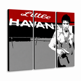 Ručně malovaný obraz POP Art Scarface - AL PACINO 3 díly al39 – 3D vizualizace ručně malovaného plátna na bílém pozadí. Dominantní barvy: červená, černá, šedá, bílá.