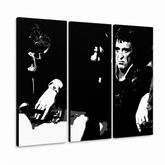 Ručně malovaný obraz POP Art SCARFACE - AL PACINO 6 dílů al5 – 3D vizualizace ručně malovaného plátna na bílém pozadí. Dominantní barvy: černá, bílá.