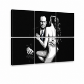 Ručně malovaný obraz POP Art SOPRANOS 6 dílů sop2 – 3D vizualizace ručně malovaného plátna na bílém pozadí. Dominantní barvy: černá, bílá, modrá.