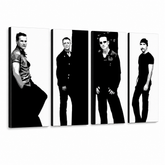 Ručně malovaný POP Art obraz U2 v černé barvě 4 díly U2 – 3D vizualizace ručně malovaného plátna na bílém pozadí. Dominantní barvy: černá, bílá, šedá.