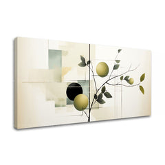 Moderní obraz na plátně s motivem listy, ovoce, příroda v bílo-béžových odstínech, klidná atmosféra, příroda a minimalismus, vhodný do kuchyně – hlavní