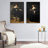 Vintage obraz na plátně s motivem muž, žena, pár, lidé v bílo-béžových odstínech | Obraz na plátně Rembrandt - Portréty Martena Soolmansa a Oopjena Coppita – produkt, pohled 2