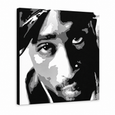 Ručně malovaný obraz POP Art 2 PAC 1 kus 2pac – 3D vizualizace ručně malovaného plátna na bílém pozadí. Dominantní barvy: černá, bílá, šedá.